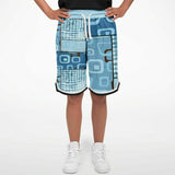 Blue Geo Patchwork Plaid Basketball Shorts Basketball Shorts - Thathoodyshop