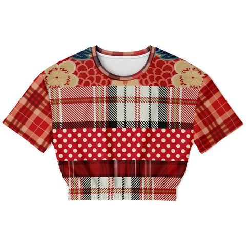 Jersey Salsa Red Plaid Cropped Sweater Cropped Short Sleeve Sweater - Thathoodyshop