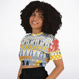 Tallulah Bankhead Elevate Patchwork Short Sleeve Cropped Eco-Poly Sweater Cropped Short Sleeve Sweater - Thathoodyshop