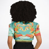 The Koi Dragon Cropped Sweater Cropped Short Sleeve Sweater - Thathoodyshop