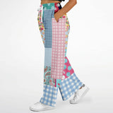 Pink Sherbert Patchwork SW Floral Plaid Stretchy Phat Bellbottoms Flare Leg Pants - Thathoodyshop
