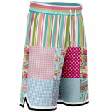 Pink Sherbert Floral Patchwork Plaid Basketball Shorts Basketball Shorts - Thathoodyshop