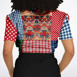 Busan Fleur Plaid Patchwork Cropped Sweater Cropped Short Sleeve Sweater - Thathoodyshop