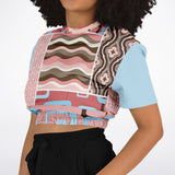 Pink Geo Retro Striped Cropped Sweater Cropped Short Sleeve Sweater - Thathoodyshop