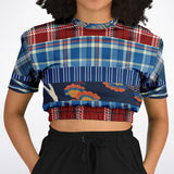 Andromeda Blue Plaid Cropped Sweater Cropped Short Sleeve Sweater - Thathoodyshop