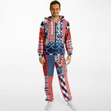 Liberty Bell Floral Stripe Patchwork Unisex Fleece Romper Fleece Romper - Thathoodyshop