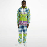 Kaleido-Scape Purple Plaid Patchwork Fleece Unisex Romper Romper - Thathoodyshop