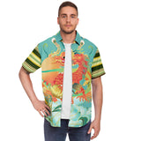 The Koi Dragon Striped Button Down Shirt Short Sleeve Button Down Shirt - Thathoodyshop