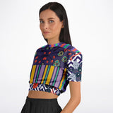 Purple Flurry Cropped Sweater Athletic Cropped Short Sleeve Sweatshirt - AOP - Thathoodyshop