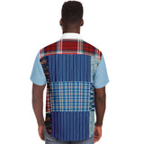 Andromeda Blue Patchwork Button Down Shirt Short Sleeve Button Down Shirt - Thathoodyshop