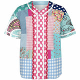 Pink Sherbert Floral Patchwork Plaid Button Front Jersey Baseball Jersey - Thathoodyshop