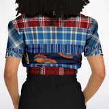 Andromeda Blue Plaid Cropped Sweater Cropped Short Sleeve Sweater - Thathoodyshop