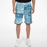 Blue Geo Patchwork Plaid Basketball Shorts Basketball Shorts - Thathoodyshop