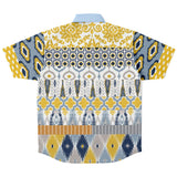 Tallulah Bankhead Yellow Ikat Patchwork Short Sleeve Button Down Shirt Short Sleeve Button Down Shirt - Thathoodyshop