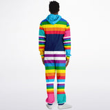 Blue Horizon Rainbow Stripe Fleece Unisex Romper Fleece Jumpsuit - Thathoodyshop