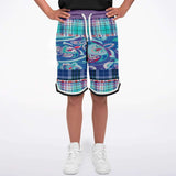 Cerulean Plaid Paisley Basketball Shorts Basketball Shorts - Thathoodyshop