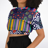 Purple Flurry Cropped Sweater Athletic Cropped Short Sleeve Sweatshirt - AOP - Thathoodyshop