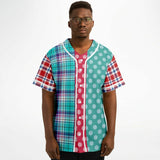 Cerulean Plaid Paisley Button Front Jersey Baseball Jersey - Thathoodyshop