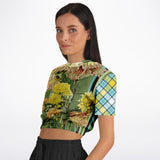 Green Caravan Plaid Cropped Sweater Cropped Short Sleeve Sweatshirt - Thathoodyshop