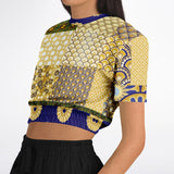 Forever Royale Floral Patchwork Short Sleeve Cropped Sweater Cropped Short Sleeve Sweater - Thathoodyshop