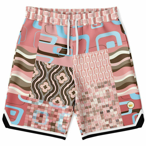 Pink Geo Patchwork Basketball Shorts Basketball Shorts - Thathoodyshop