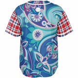 Cerulean Plaid Paisley Button Front Jersey Baseball Jersey - Thathoodyshop