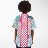 Pink Sherbert Floral Patchwork Plaid Button Front Jersey Baseball Jersey - Thathoodyshop