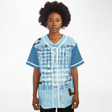 Blue Geo Patchwork Plaid Baseball Jersey Baseball Jersey - AOP - Thathoodyshop
