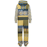Dauphin Diamond Stripe Patchwork Unisex Fleece Romper Fleece Jumpsuit - Thathoodyshop
