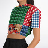 Busan Fleur Plaid Patchwork Cropped Sweater Cropped Short Sleeve Sweater - Thathoodyshop