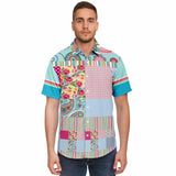 Pink Sherbert Floral Patchwork Plaid Button Down Shirt Short Sleeve Button Down Shirt - Thathoodyshop