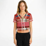 Jersey Salsa Floral Plaid Patchwork Cropped Button Front Jersey Cropped Baseball Jersey - AOP - Thathoodyshop