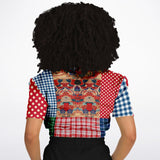 Busan Fleur Plaid Patchwork Cropped Sweater Cropped Short Sleeve Sweater - Thathoodyshop
