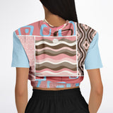 Pink Geo Retro Striped Cropped Sweater Cropped Short Sleeve Sweater - Thathoodyshop