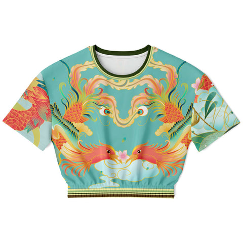 The Koi Dragon Cropped Sweater Cropped Short Sleeve Sweater - Thathoodyshop