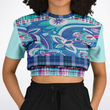 Cerulean Paisley Cropped Sweater Athletic Cropped Short Sleeve Sweatshirt - AOP - Thathoodyshop