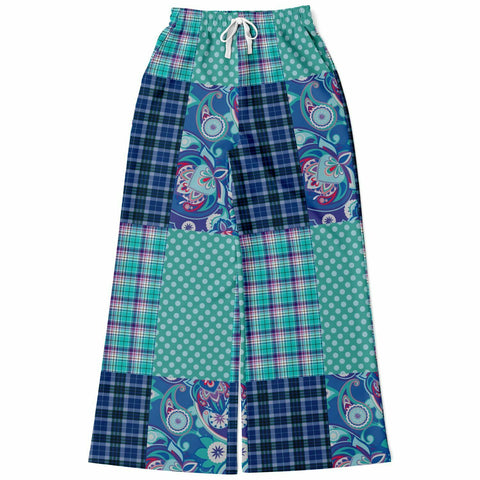 Cerulean Patchwork Plaid SW Stretchy Phat Bellbottoms Flare Leg Pants - Thathoodyshop