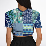 Mykonos Patchwork Print Short Sleeve Cropped Sweater Cropped Short Sleeve Sweater - Thathoodyshop
