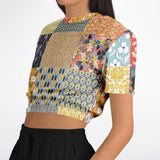Tallulah Bankhead Patchwork Quilt Short Sleeve Cropped Eco-Poly Sweater Cropped Short Sleeve Sweater - Thathoodyshop