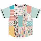Old Miami Geo Patchwork Button Front Jersey Baseball Jersey - Thathoodyshop