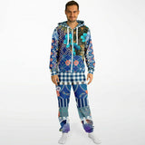 Blue Andalusian Floral Plaid Patchwork Fleece Unisex Romper Fleece Jumpsuit - Thathoodyshop