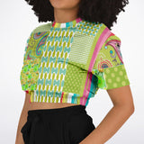 Green Anjou Pear Patchwork Crop Top Cropped Short Sleeve Sweater - Thathoodyshop