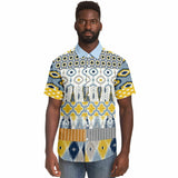 Tallulah Bankhead Yellow Ikat Patchwork Short Sleeve Button Down Shirt Short Sleeve Button Down Shirt - Thathoodyshop