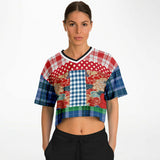 Busan Fleur Floral Plaid Patchwork Crop Jersey Cropped Football Jersey - Thathoodyshop