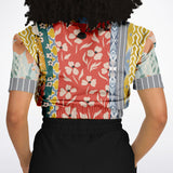 Tallulah Bankhead Yellow Patchwork Short Sleeve Cropped Eco-Poly Sweater Cropped Short Sleeve Sweatshirt - Thathoodyshop
