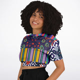 Purple Flurry Cropped Sweater Athletic Cropped Short Sleeve Sweatshirt - AOP - Thathoodyshop