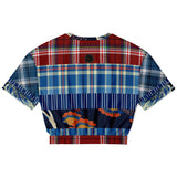 Andromeda Blue Plaid Cropped Sweater Cropped Short Sleeve Sweater - Thathoodyshop