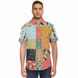 Tallulah Bankhead Patchwork Short Sleeve Button Down Shirt Short Sleeve Button Down Shirt - Thathoodyshop