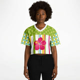 Green Anjou Pear Striped Floral Crop Jersey Cropped Football Jersey - Thathoodyshop
