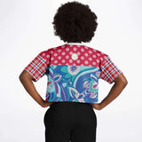 Cerulean Plaid Paisley Crop Jersey Cropped Football Jersey - Thathoodyshop